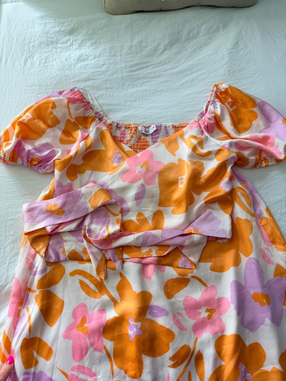 Floral Ruffle Hem Midi Skirt and Wrap Top- Pink, Orange & Lavender - Picture 2 of 8